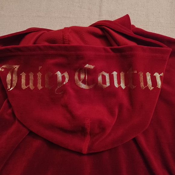 Juicy Couture Kids Velvet Red Hoodie with Gold Accents - Picture 6 of 8